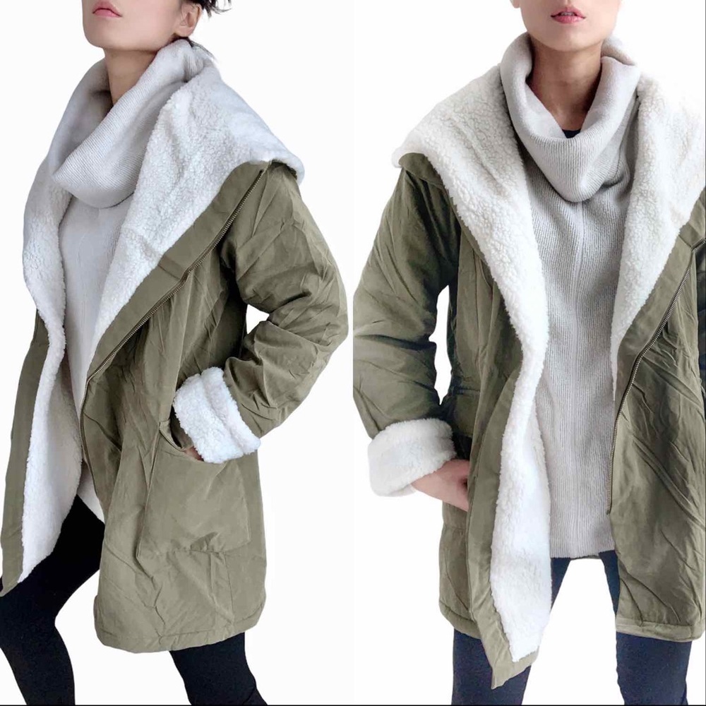 MILITARY FAUX FUR PARKA JACKET - OLIVE - Picture 14 of 16